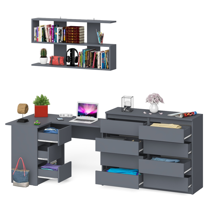 Домашние кабинеты, Книжная полка Мори 1200 с комодом 1200.8 и компьютерным столом МС-16 левым