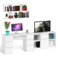 Домашние кабинеты, Стол письменный двухтумбовый Мори МС-2 с навесной открытой полкой и тумбой под ТВ