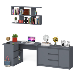 Угловой компьютерный стол Мори МС-16 левый с верхней полкой и тумбой-комодом 1200-3
