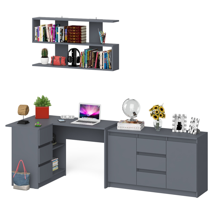 Домашние кабинеты, Угловой компьютерный стол Мори МС-16 левый с верхней полкой и тумбой-комодом 1200-3