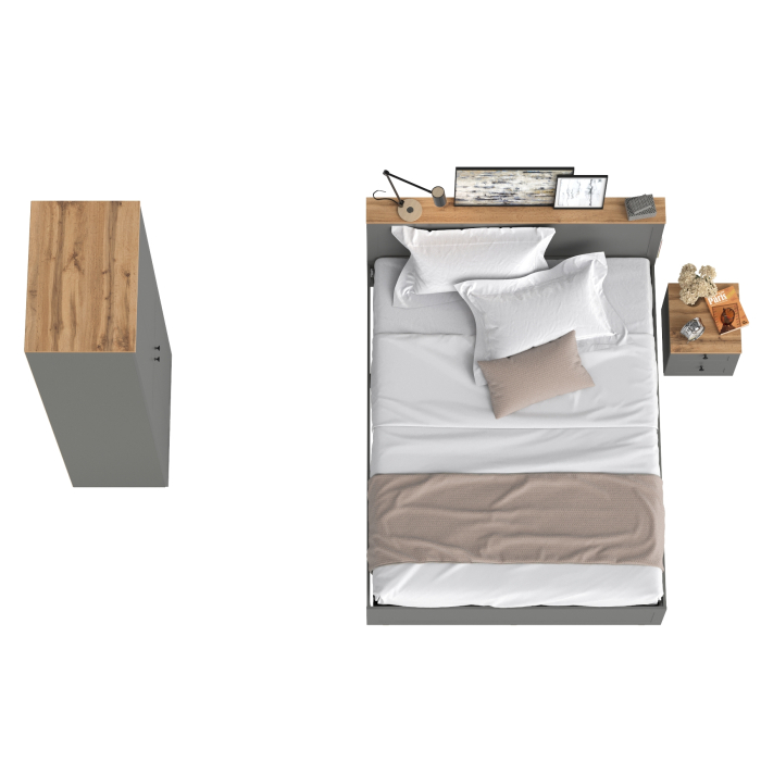 Спальные гарнитуры, Двуспальная кровать Остин с ортопедическим основанием с платяным шкафом 13.224 и тумбой прикроватной