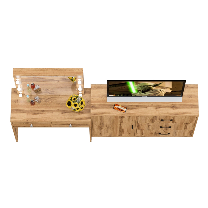 Туалетные столики, Стол туалетный для спальни с лампочками СТ-5 и тумба-комод 122-1204