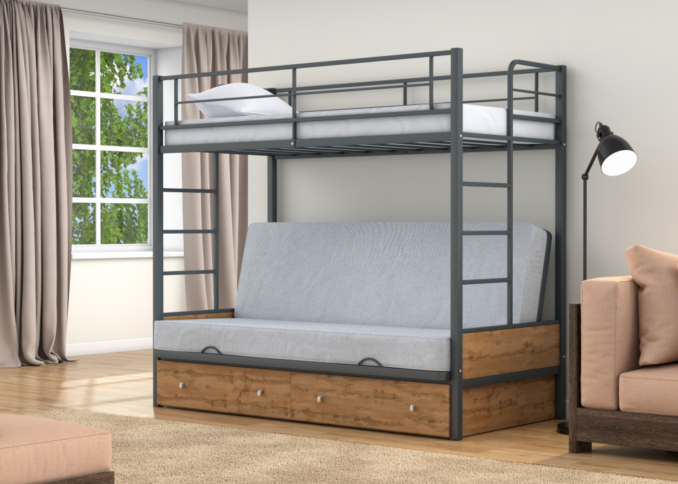 Для подростков, Двухъярусная кровать-диван Дакар 1 ящики Дуб ватан