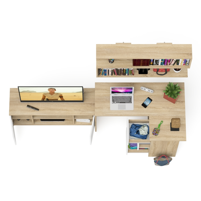 Домашние кабинеты, Стол угловой компьютерный Мори МС-16 правый с книжной полкой и ТВ-тумбой МТВ1200.1