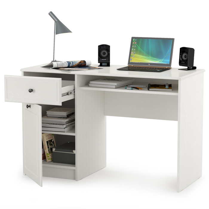 Письменные столы, Стол письменный Роуз 12.148 белый(тиснение Поры дерева)/ясень ваниль