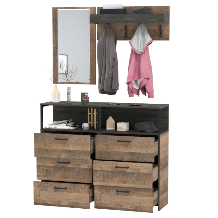 Прихожие, Вешалка для одежды с зеркалом для прихожей и два комода с нишей Трувор