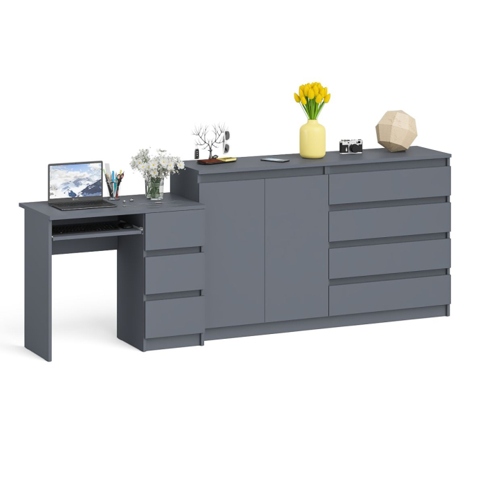 Компьютерные столы, Комод-тумба Мори МК1600 четыре ящика и дверки со столом компьютерным МС-6 тумба справа