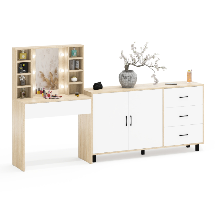 С зеркалом, Косметический cтол с подсветкой и ящиком 115 и комод 123-1604