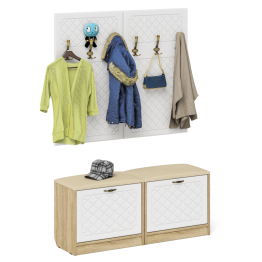 Две обувницы с мягким сиденьем с двумя вешалками для одежды П-6 МДФ фрезеровка ромб