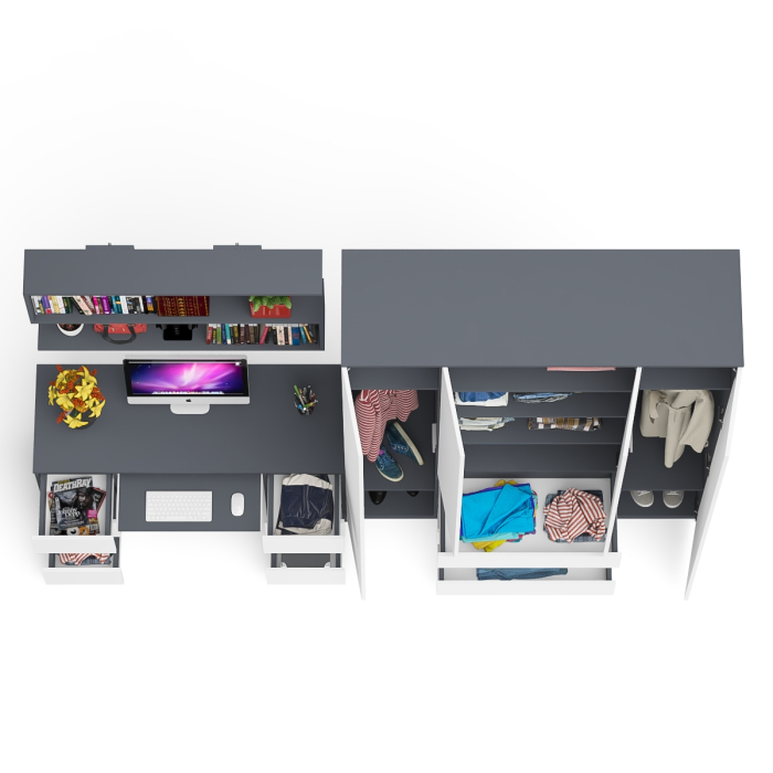 Домашние кабинеты, Большой 4-х дверный шкаф-комод Мори МШ1600.1 и стол с верхней навесной полкой