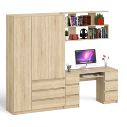 Шкаф-комод трёхдверный Мори МШ1200.1 с письменным столом и открытой книжной полкой