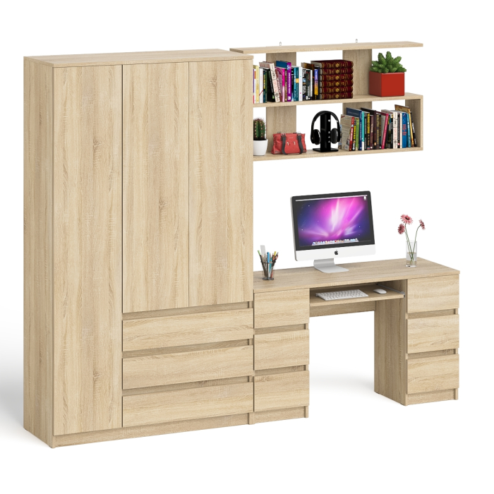Домашние кабинеты, Шкаф-комод трёхдверный Мори МШ1200.1 с письменным столом и открытой книжной полкой
