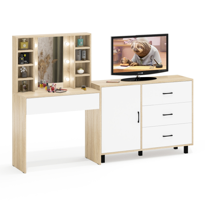 Туалетные столики, Туалетный столик с подсветкой 115 и комод с дверкой и 3-мя ящиками 122-1204