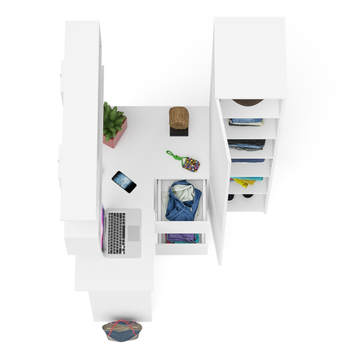 Домашние кабинеты, Стол угловой компьютерный Мори МС-16 правый с пеналом с полками и навесной открытой полкой 1200