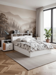 Кровать Камелия 1400 с двумя прикроватными тумбами