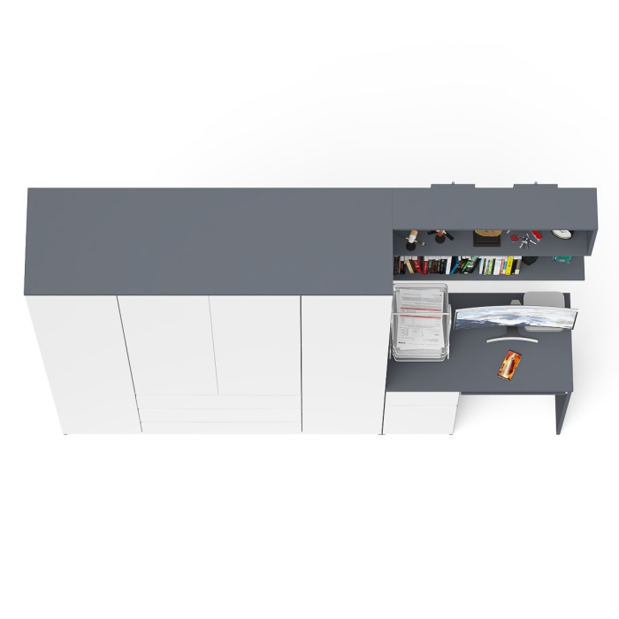 Домашние кабинеты, Четырёх-дверный шкаф-комод Мори МШ1600.1 с компьютерным столом МС-1 тумба слева и верхней полкой