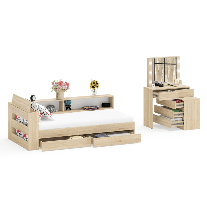 Спальные гарнитуры, Столик косметический с лампочками 110 и Ксения 900 односпальная кровать с ящиками и прикроватным блоком