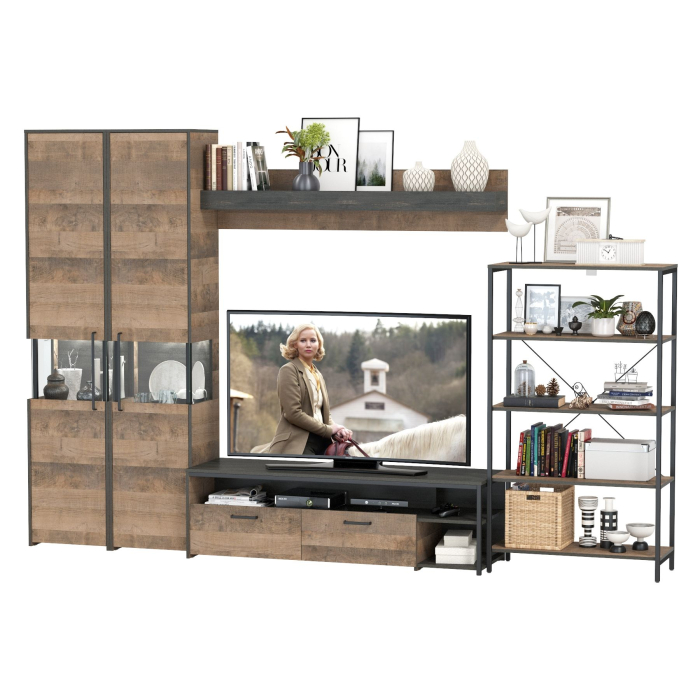 Стенки для гостиной, Мебель модульная в стиле лофт с пеналом-витриной с подсветкой Трувор № 27