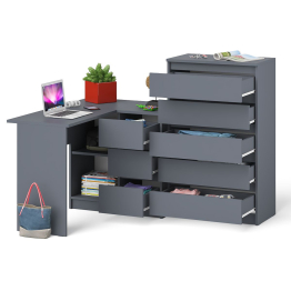 Высокий комод 700 пять ящиков и угловой компьютерный стол МС-16 правый серии Мори