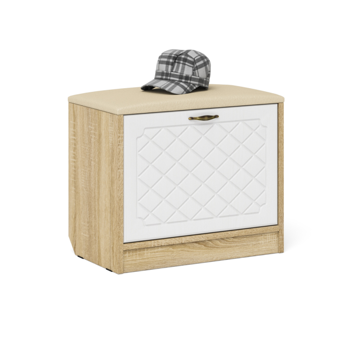 Прихожие, Обувница с мягким сиденьем с зеркалом П-6 МДФ фрезеровка ромб