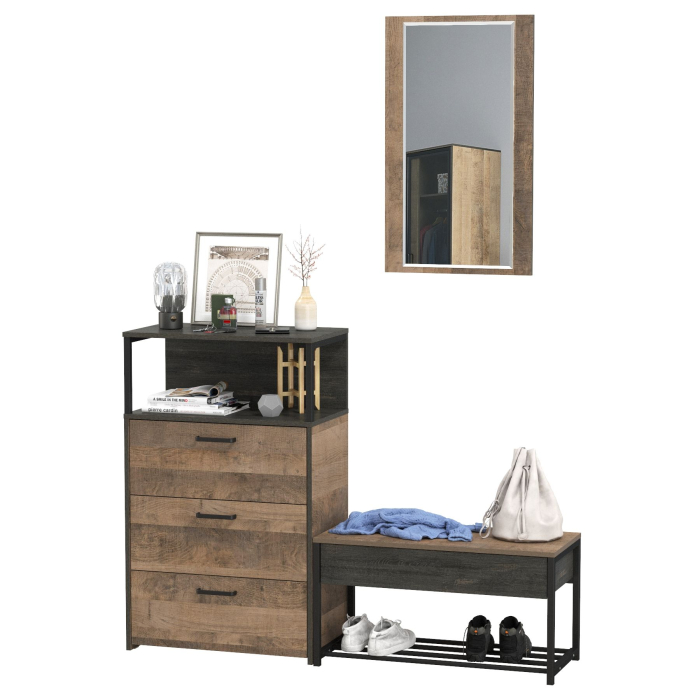 Прихожие, Комод с ящиками и обувница с сиденьем с зеркалом Трувор