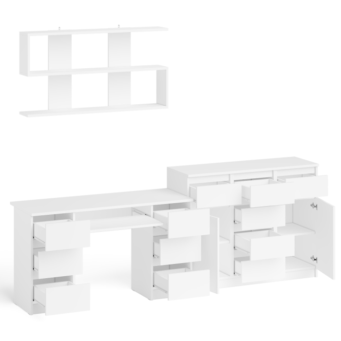 Домашние кабинеты, Комод-тумба Мори МК1200.4 с открытой верхней полкой и стол компьютерный МС-2