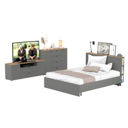 Кровать со спальным местом 1600 с ортопедическим основанием с тумбой под ТВ Остин 16.47 и комодом 16.221