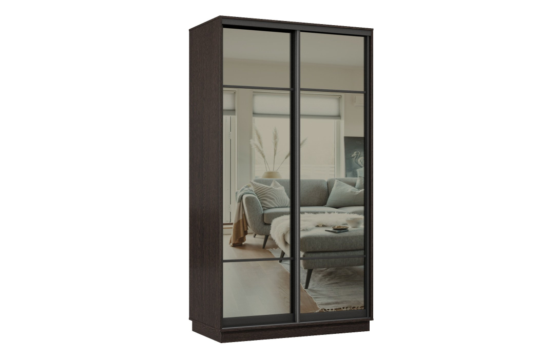 Шкафы-купе 2-х дверные, Шкаф-купе Премьер МИНИ 01 (11ЗГ;11ЗГ) фасады зеркало графит/двухдверный/Профиль чёрный муар