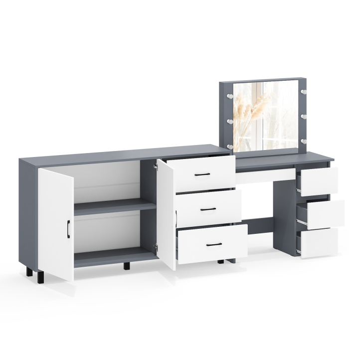 С зеркалом, Косметический столик Сура с зеркалом и подсветкой и с тумбой-комодом 123-1604