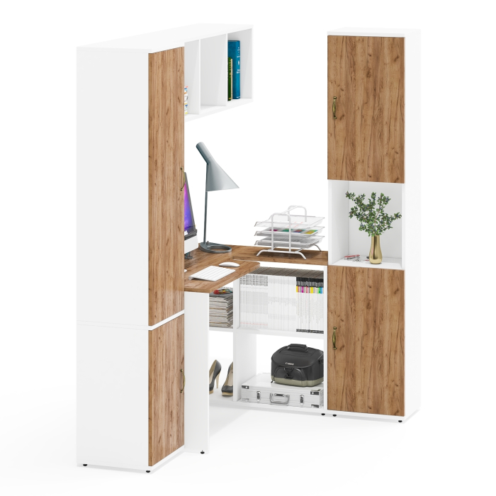 Домашние кабинеты, Пенал с открытой нишей со столом с нишами с книжной полкой и пеналом для бумаг Лидер-8