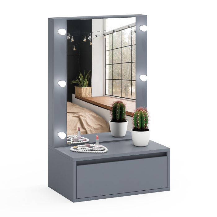 С зеркалом, Стол косметический навесной с подсветкой