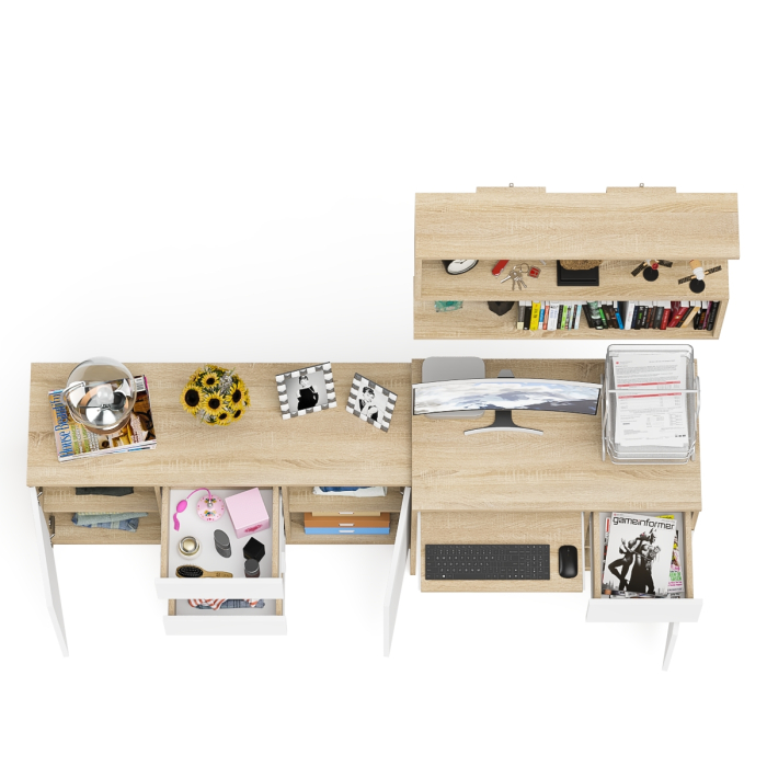 Домашние кабинеты, Компьютерный стол МС-1 тумба справа с комодом-тумбой и верхней открытой полкой