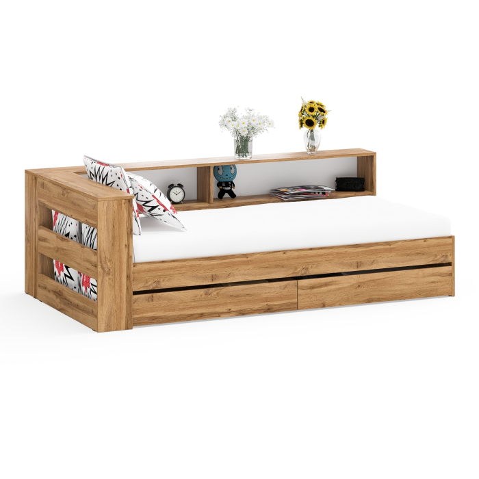 Кровати 90 см, Кровать односпальная 900 с ящиками и прикроватным блоком Ксения