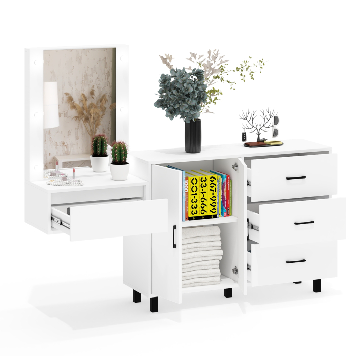 С зеркалом, Стол косметический навесной с подсветкой и тумба-комод 123-1204.