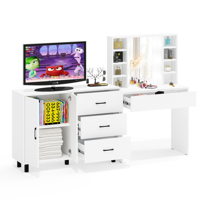 С зеркалом, Туалетный столик с подсветкой 115 и тумба-комод 123-1204