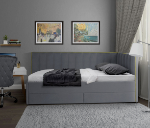 Кровать угловая с дополнительным спальным местом Порше, микровелюр