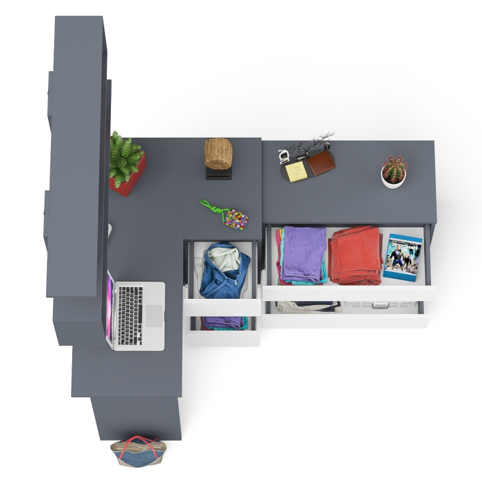 Домашние кабинеты, Стол компьютерный Мори МС-16 правый с навесной полкой и комодом МК800.1