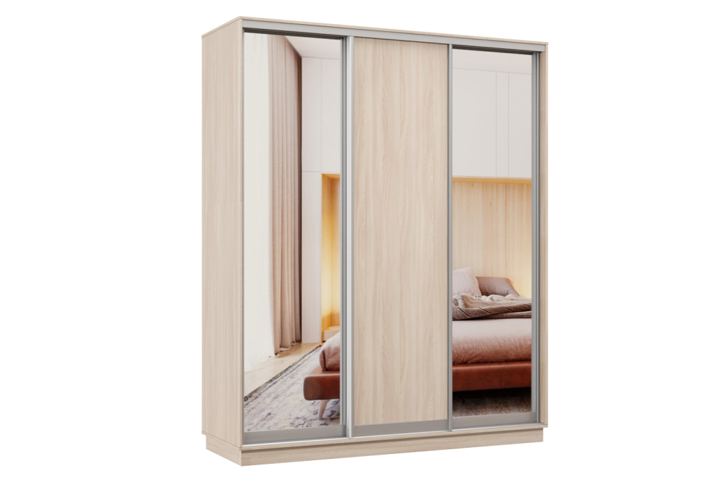 Шкафы-купе 3-х дверные, Шкаф-купе Премьер Лайт 25 (01;02;01) трехдверный