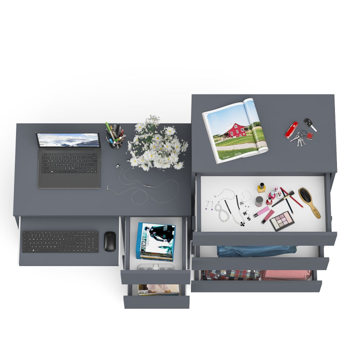 Домашние кабинеты, Высокий комод Мори на 700 5 ящиков и компьютерный стол Мори МС-6 тумба справа