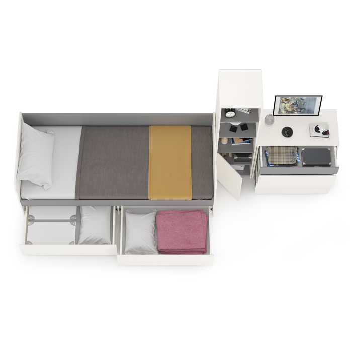 Для девочек, Кровать 800 с комодом и стеллажом Торонто № 24