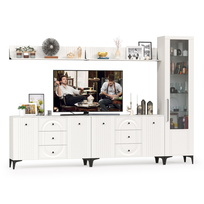 Стенки для гостиной, Два комода для аппаратуры с полками и пенал со стеклом Валенсия № 118