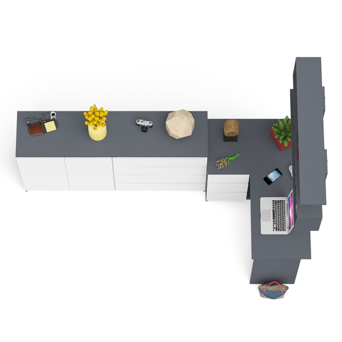 Домашние кабинеты, Угловой компьютерный стол с тремя ящиками Мори МС-16 левый с тумбой-комодом и книжной полкой