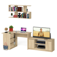 Домашние кабинеты, Угловой стол компьютерный Мори МС-16 левый с тумбой под ТВ и полкой для книг