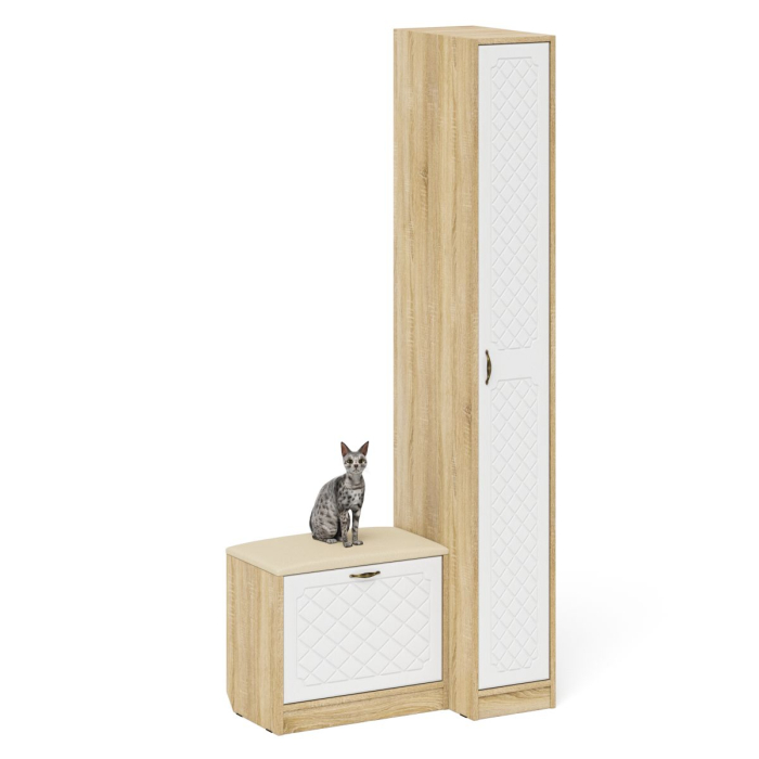 Прихожие, Пенал П-6-500 с обувницей с мягким сиденьем фрезеровка ромб