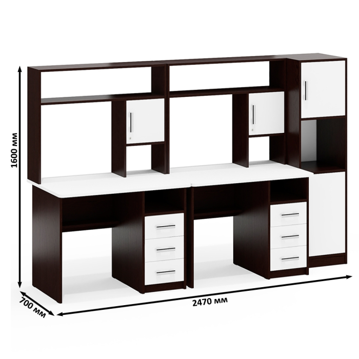 Домашние кабинеты, Стенка из компьютерных столов для двоих человек СК-9