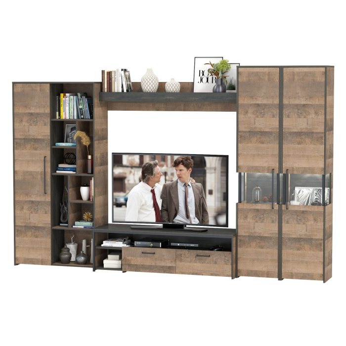 Стенки для гостиной, Мебель в гостиную 177 в дизайне в стиле лофт Трувор № 33 есть подсветка