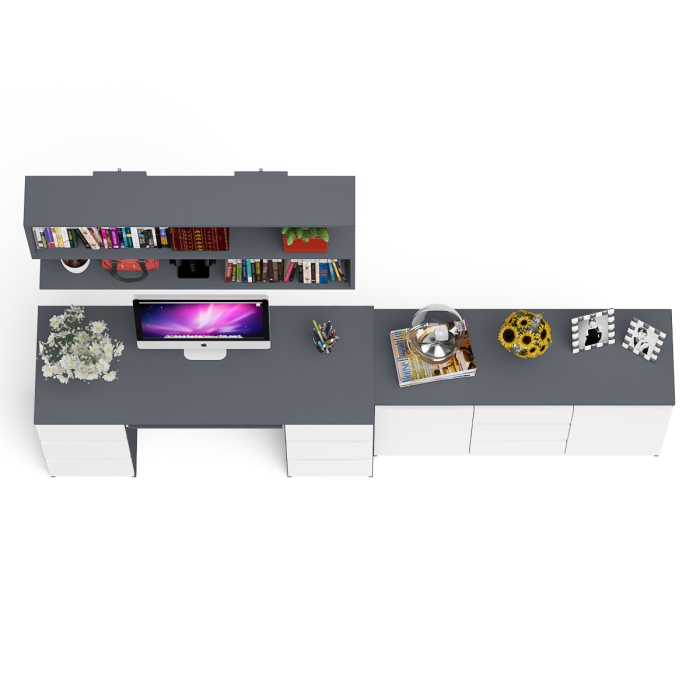 Домашние кабинеты, Двухтумбовый стол компьютерный с ящиками МС-2 с тумбой-комодом и полкой 1200 Мори