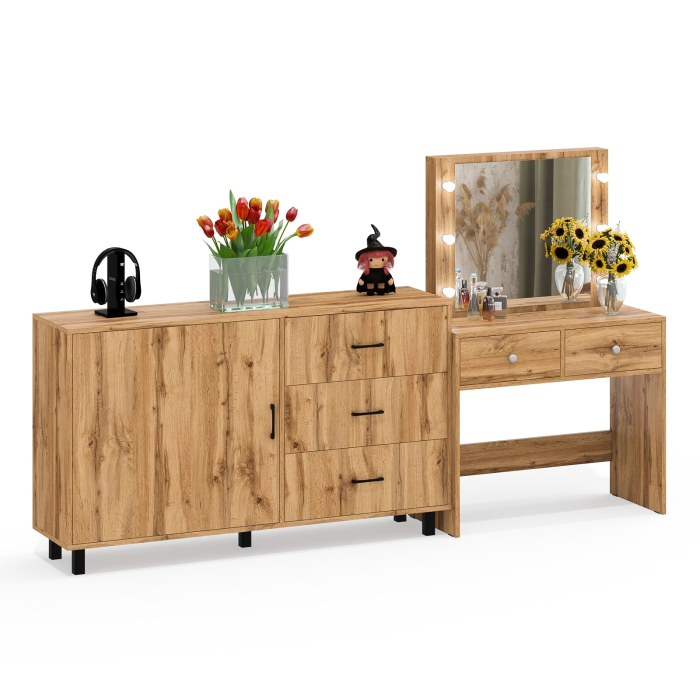 Туалетные столики, Косметический столик с лампочками СТ-5 и комод-тумба 122-1504