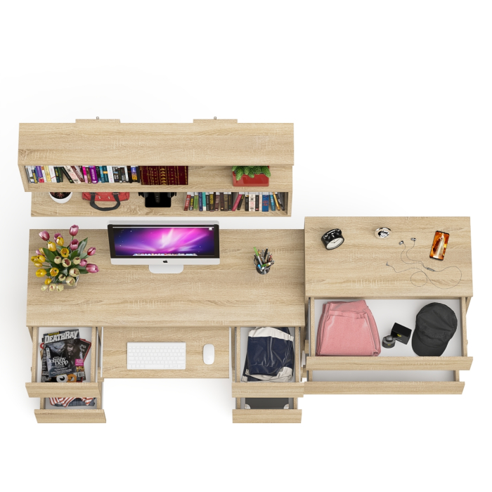 Домашние кабинеты, Стол письменный Мори МС-2 с комодом МК800 4 ящика и полкой 1200