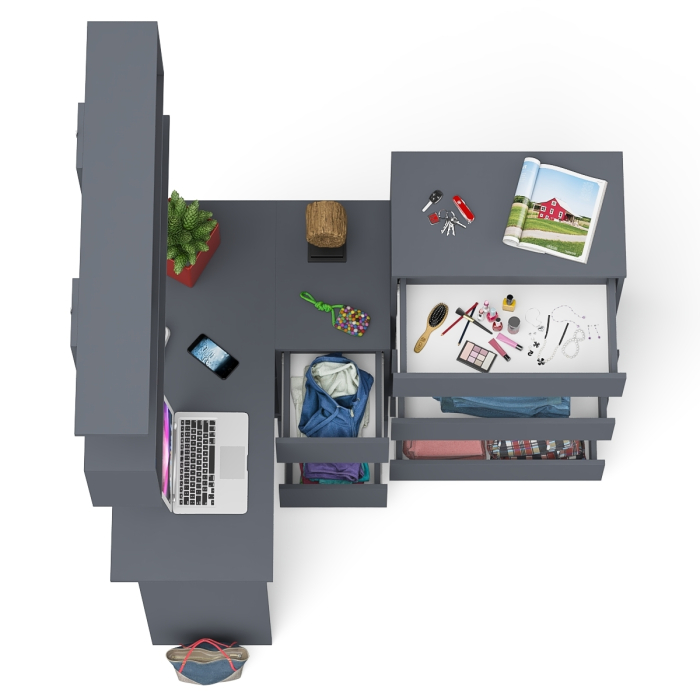 Домашние кабинеты, Комод Мори МК700.5 со столом компьютерным угловым МС-16 правым и открытой полкой 1200